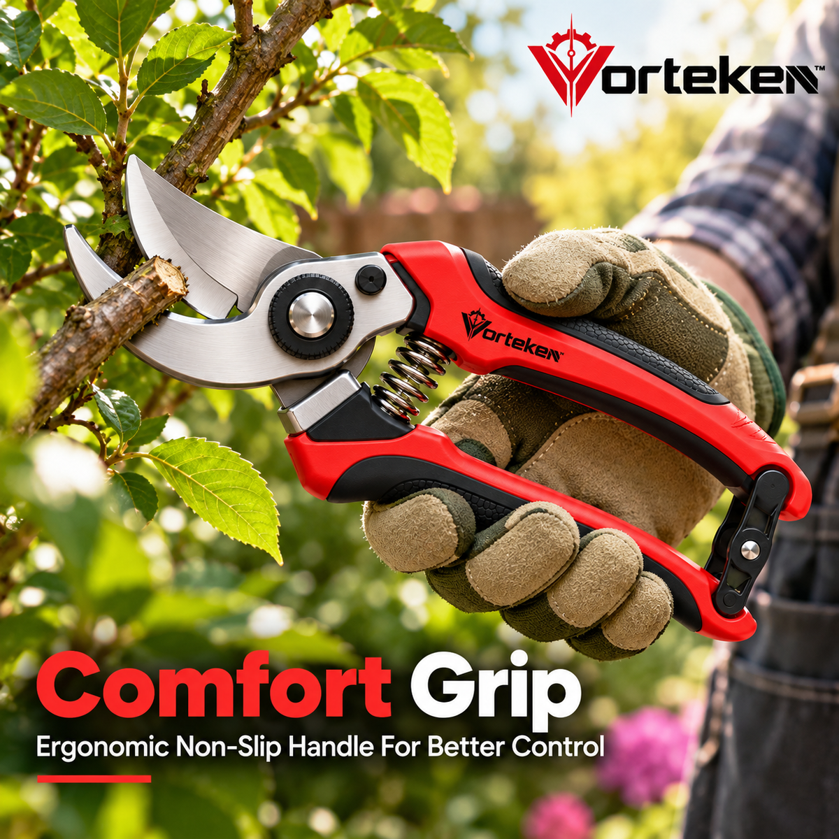 Vorteken™ Professional Garden Pruning Shears with High-Strength Steel Blade & Ergonomic Grip