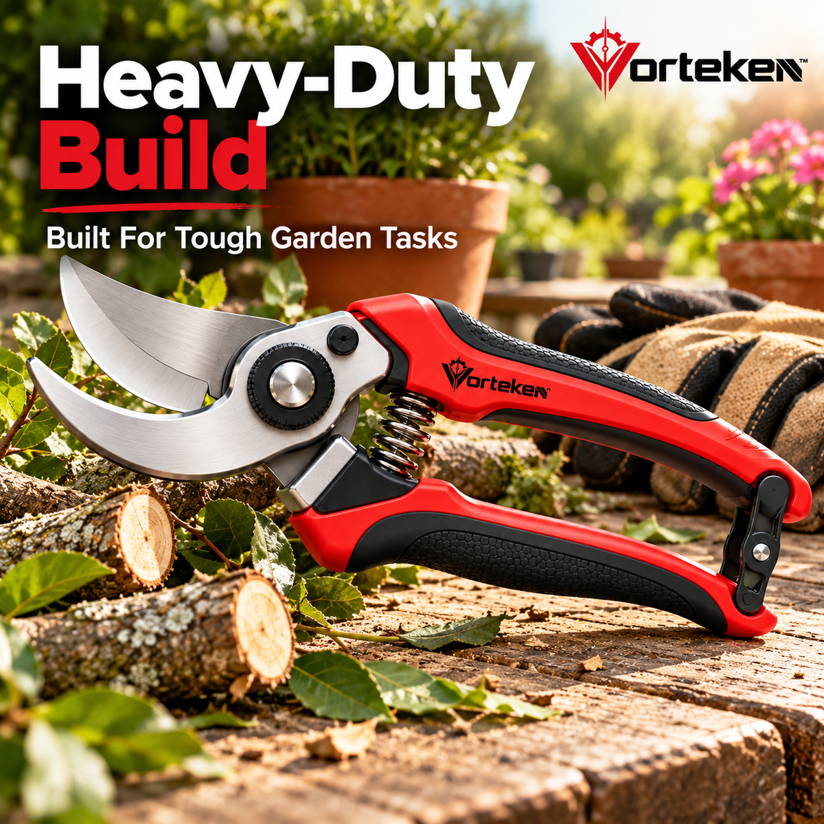 Vorteken™ Professional Garden Pruning Shears with High-Strength Steel Blade & Ergonomic Grip