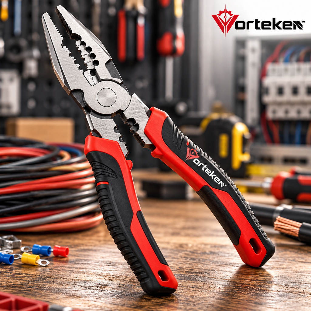 Vorteken™ Multi-Function Electrician Pliers with Cutting, Stripping, Crimping & Gripping Functions