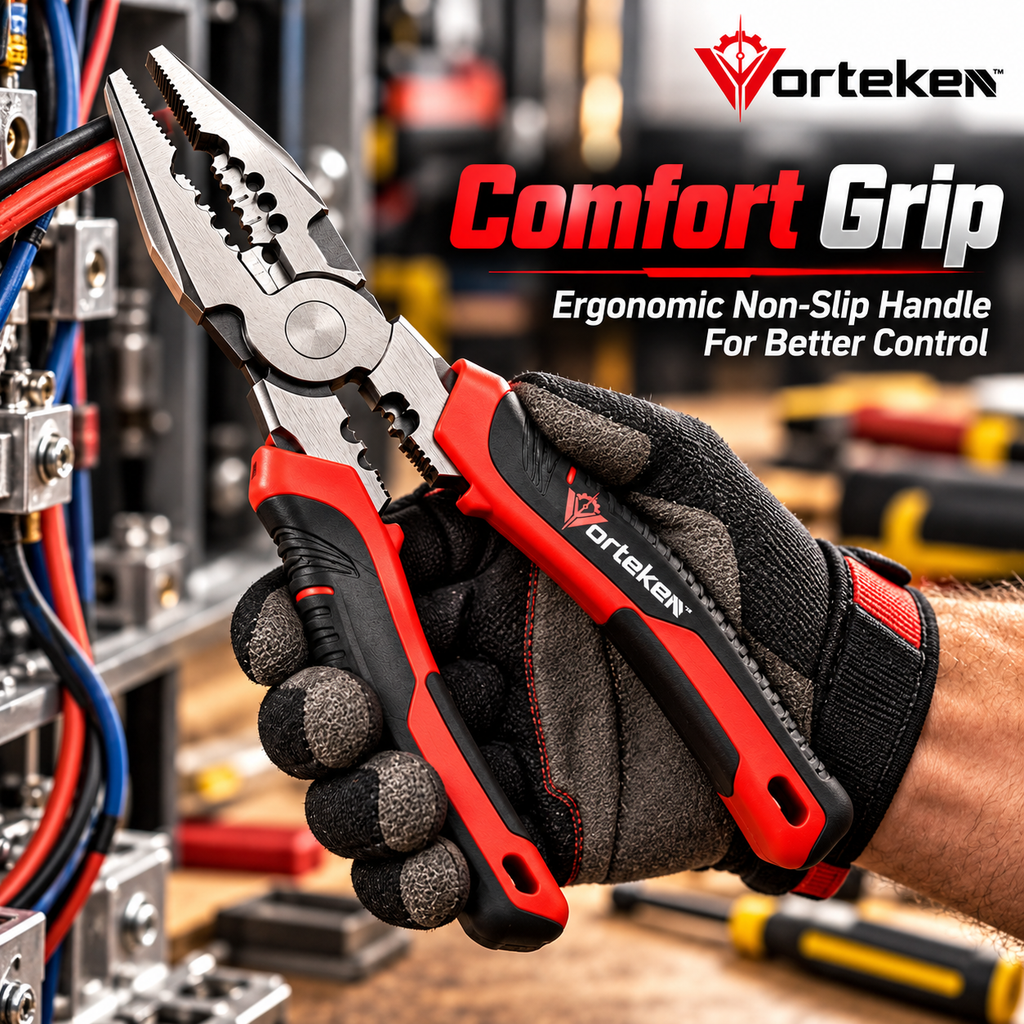 Vorteken™ Multi-Function Electrician Pliers with Cutting, Stripping, Crimping & Gripping Functions