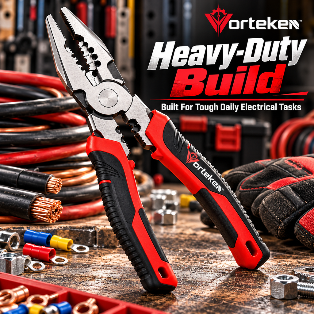 Vorteken™ Multi-Function Electrician Pliers with Cutting, Stripping, Crimping & Gripping Functions