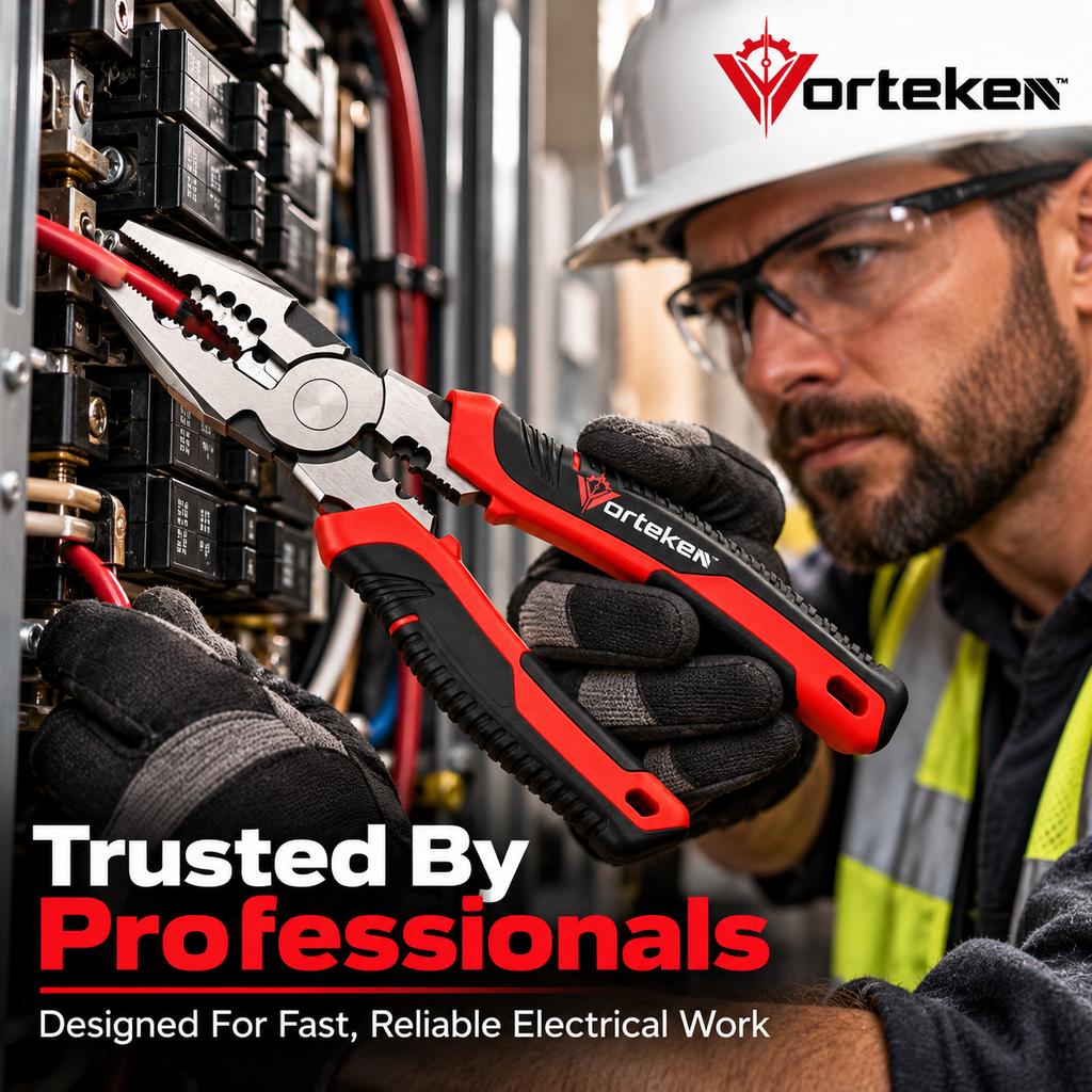 Vorteken™ Multi-Function Electrician Pliers with Cutting, Stripping, Crimping & Gripping Functions