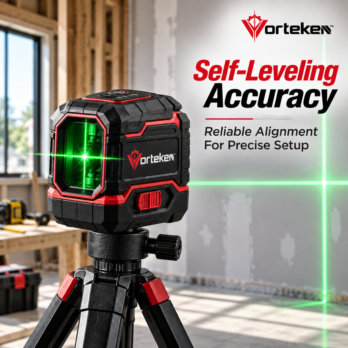 Vorteken™ Self-Leveling Green Laser Level with High-Visibility Cross-Line Alignment