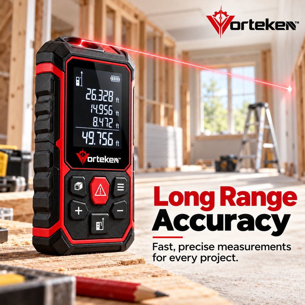 Vorteken™ Digital Laser Distance Meter with High Accuracy Measurement & Backlit LCD Display