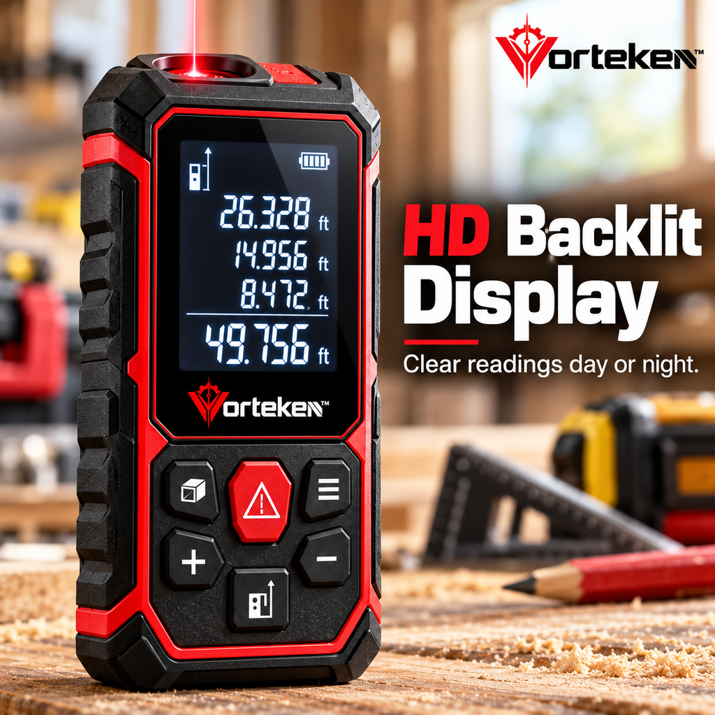 Vorteken™ Digital Laser Distance Meter with High Accuracy Measurement & Backlit LCD Display