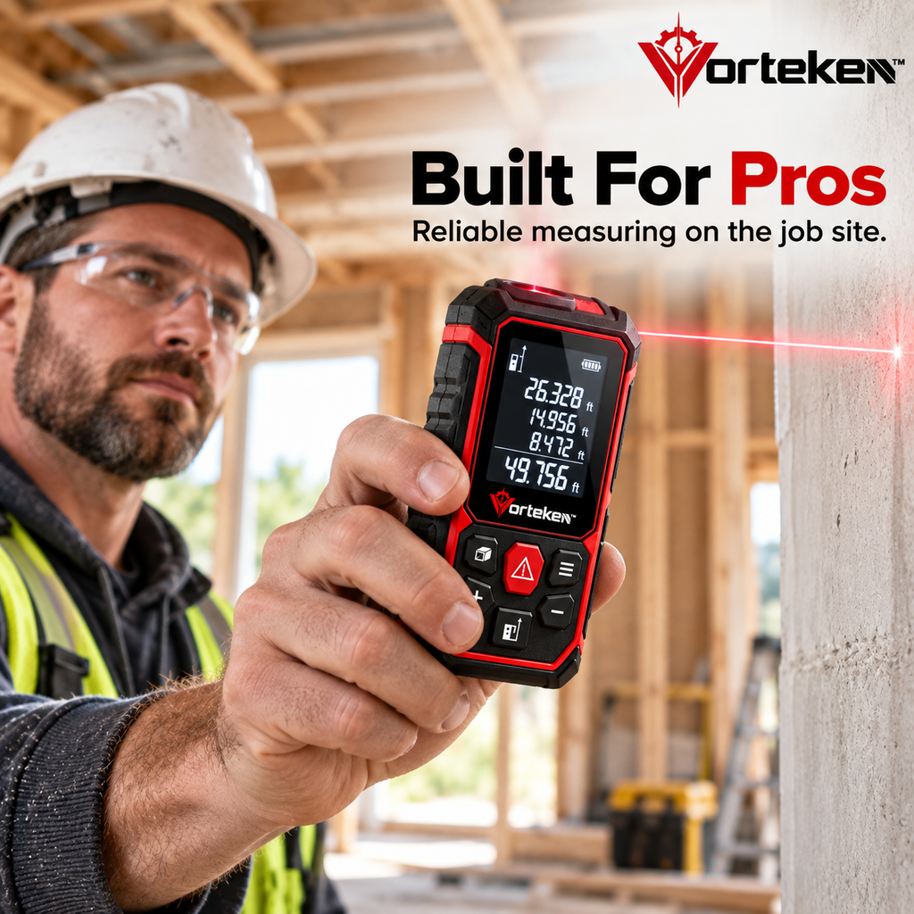 Vorteken™ Digital Laser Distance Meter with High Accuracy Measurement & Backlit LCD Display