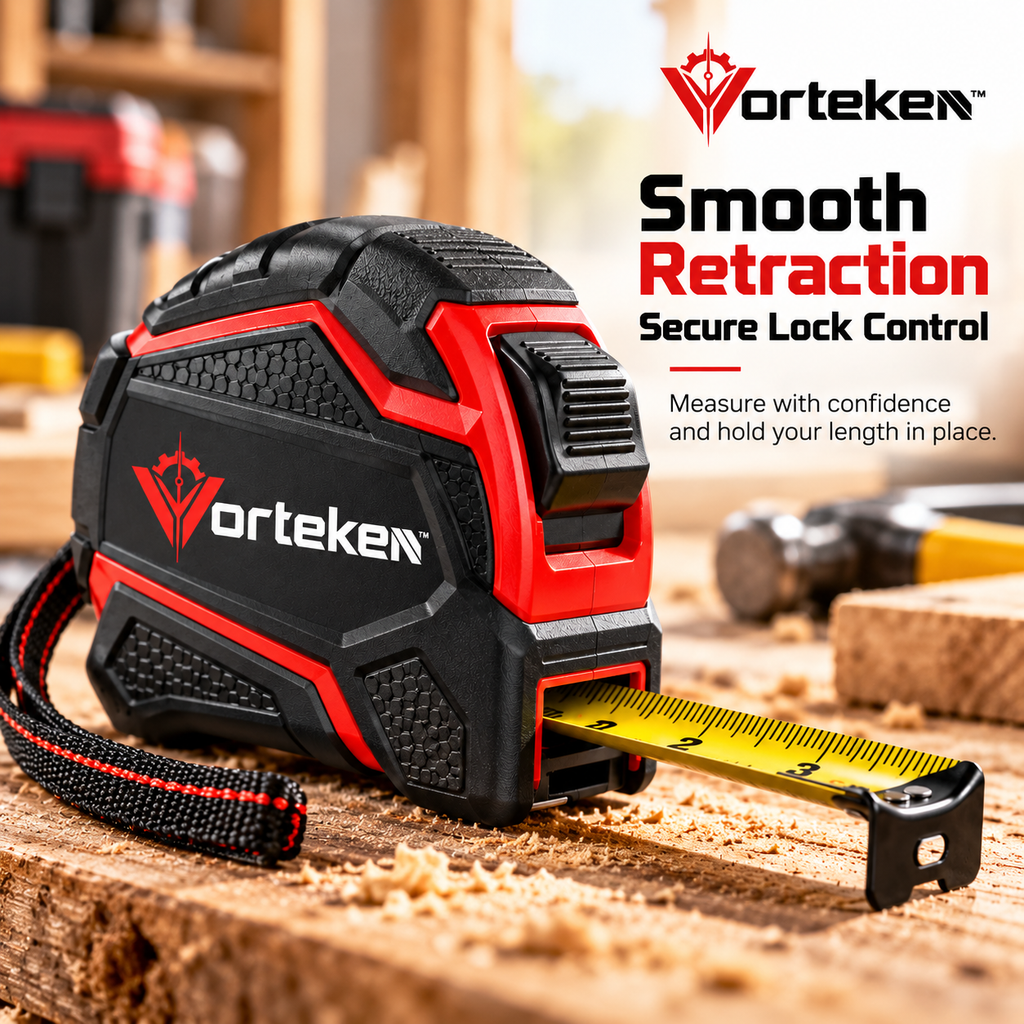 Vorteken™ Professional Heavy-Duty Tape Measure with 25FT/7.5M Steel Blade & Impact-Resistant Case