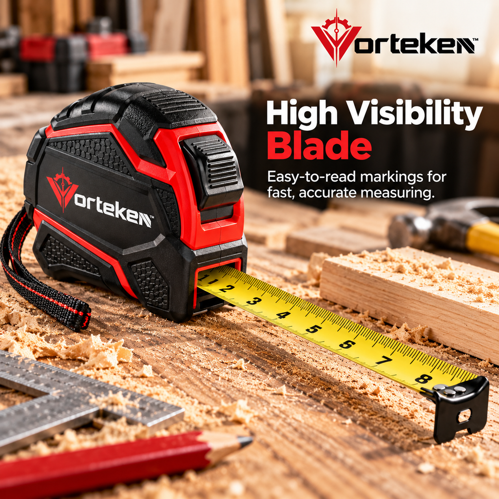 Vorteken™ Professional Heavy-Duty Tape Measure with 25FT/7.5M Steel Blade & Impact-Resistant Case