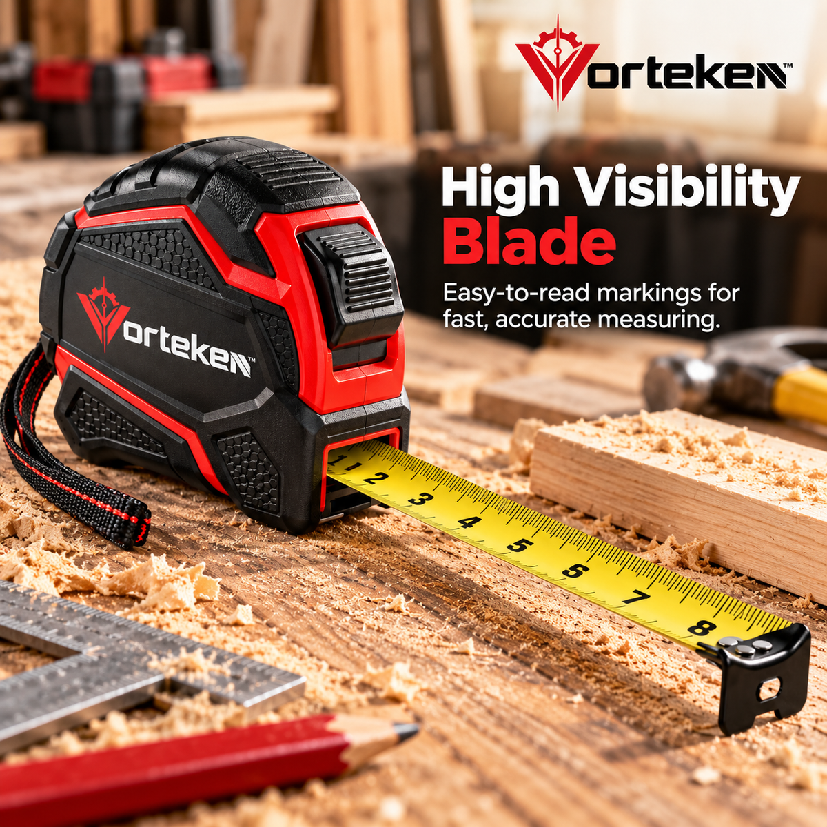 Vorteken™ Professional Heavy-Duty Tape Measure with 25FT/7.5M Steel Blade & Impact-Resistant Case