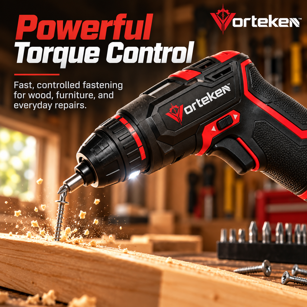 Vorteken™ 3.6V Cordless Electric Screwdriver with USB-C Charging & LED Work Light