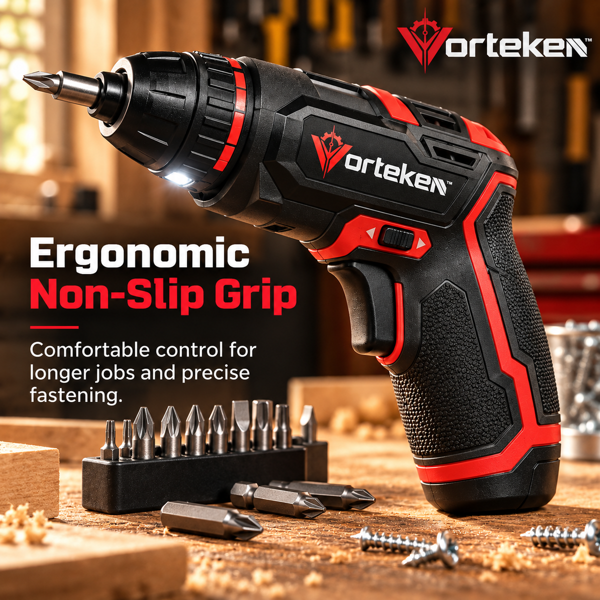 Vorteken™ 3.6V Cordless Electric Screwdriver with USB-C Charging & LED Work Light