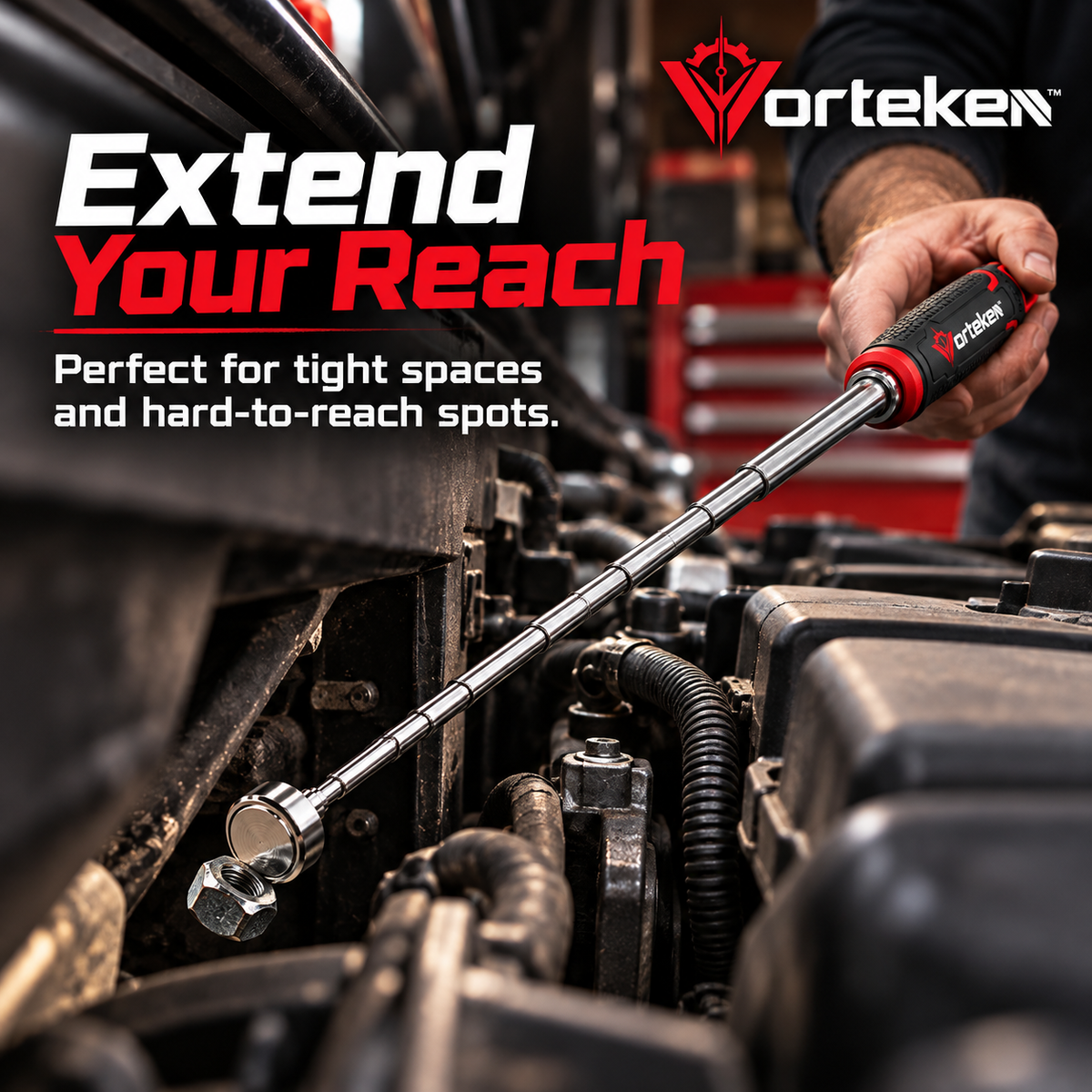 Vorteken™ 25-Inch LED Telescoping Magnetic Pickup Tool with Extended Reach & Retrieval Light