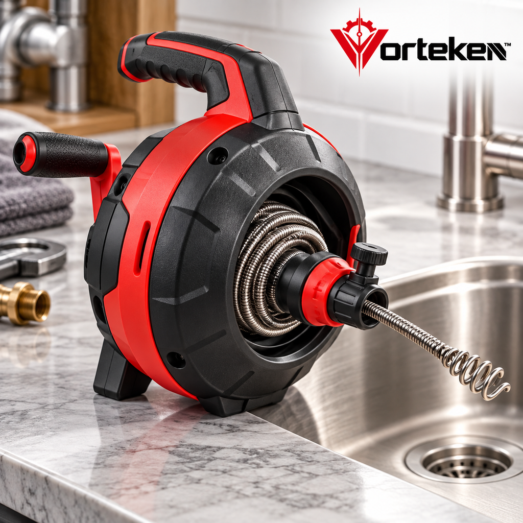 Vorteken™ Manual Drain Snake Auger Tool with Flexible Steel Cable & Hand Crank