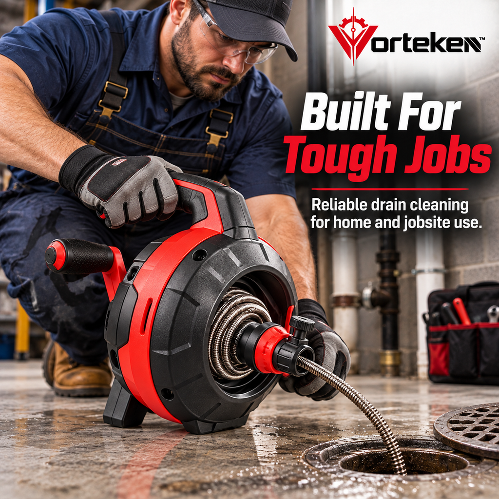 Vorteken™ Manual Drain Snake Auger Tool with Flexible Steel Cable & Hand Crank