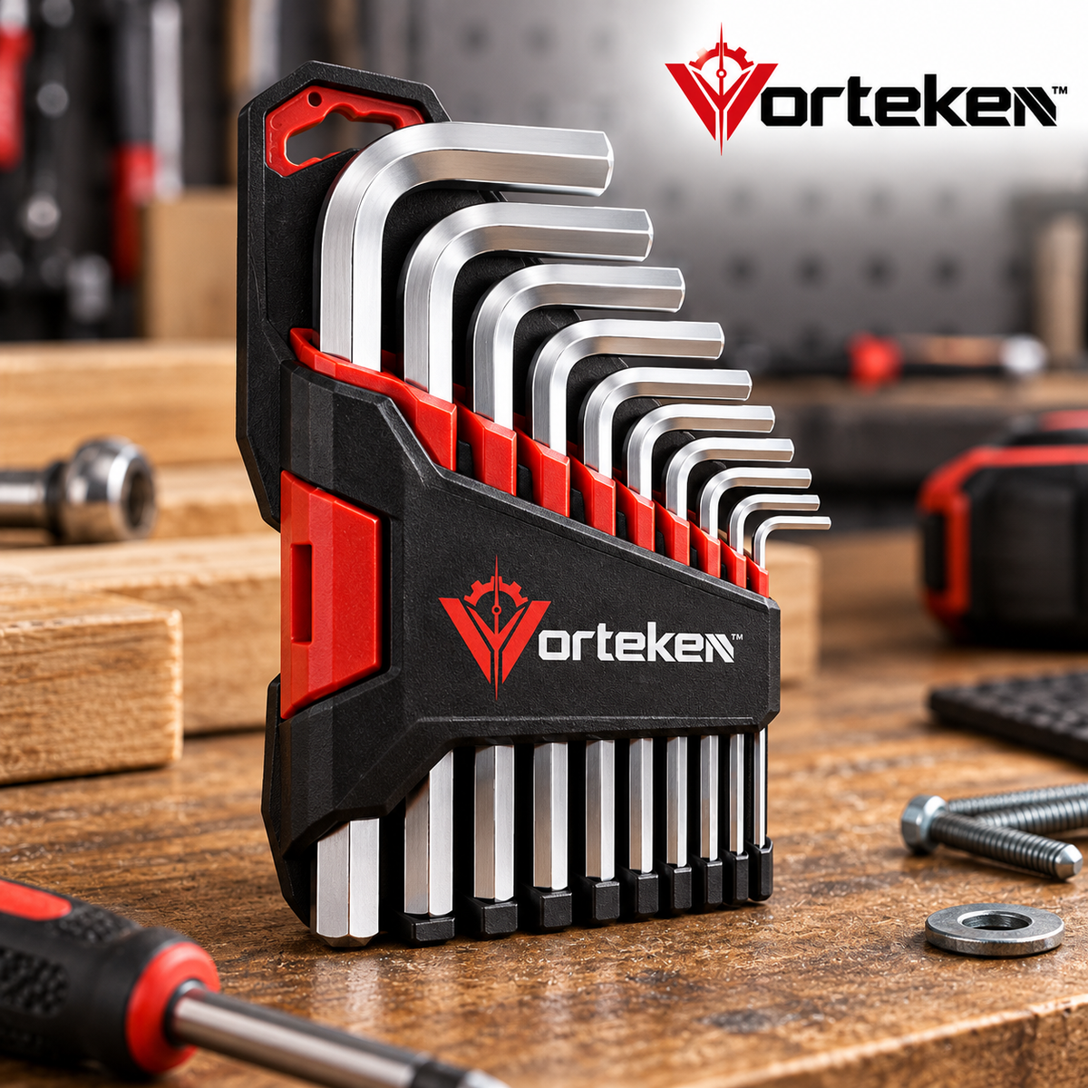 Vorteken™ Heavy-Duty Hex Key Set with Multi-Size Alloy Steel L-Shaped Wrenches