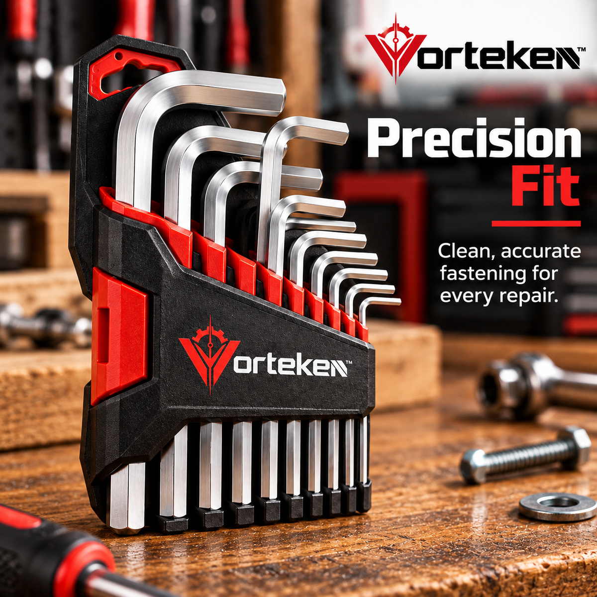 Vorteken™ Heavy-Duty Hex Key Set with Multi-Size Alloy Steel L-Shaped Wrenches