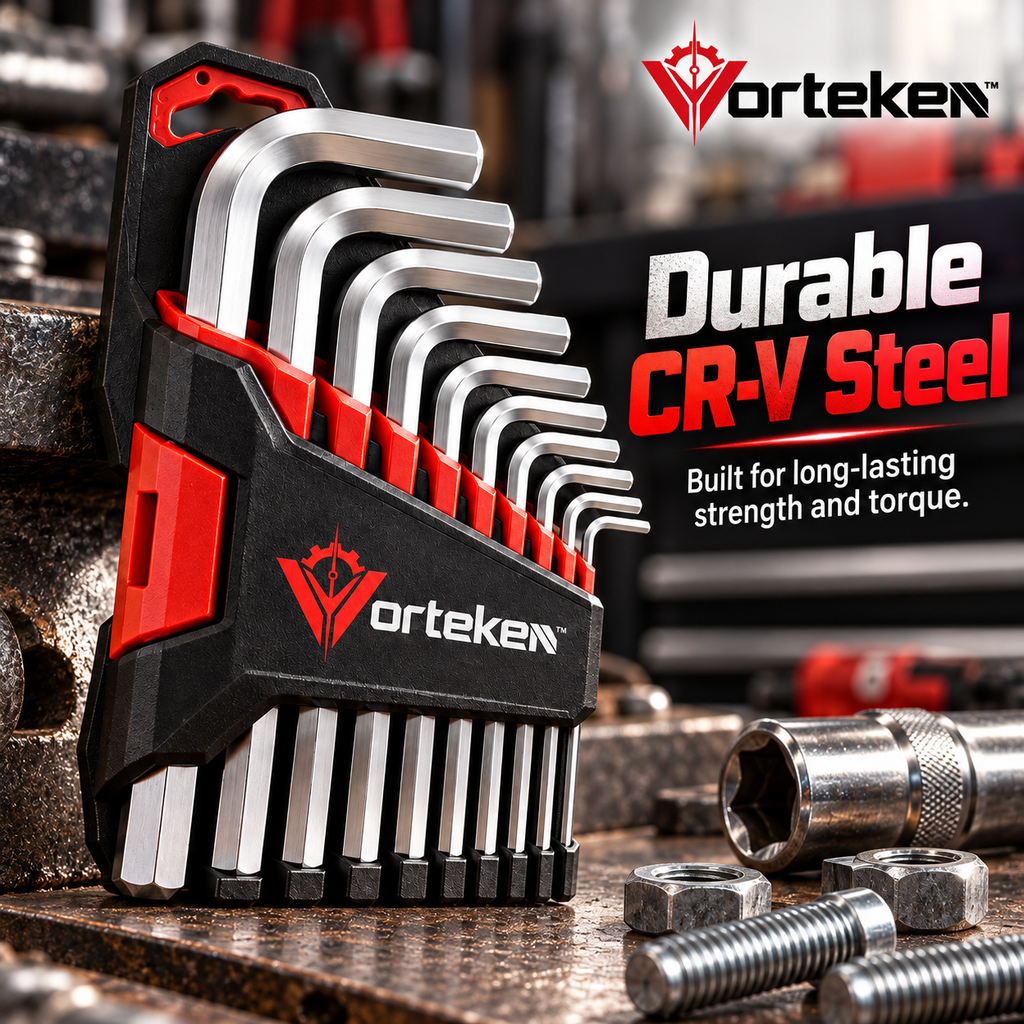 Vorteken™ Heavy-Duty Hex Key Set with Multi-Size Alloy Steel L-Shaped Wrenches