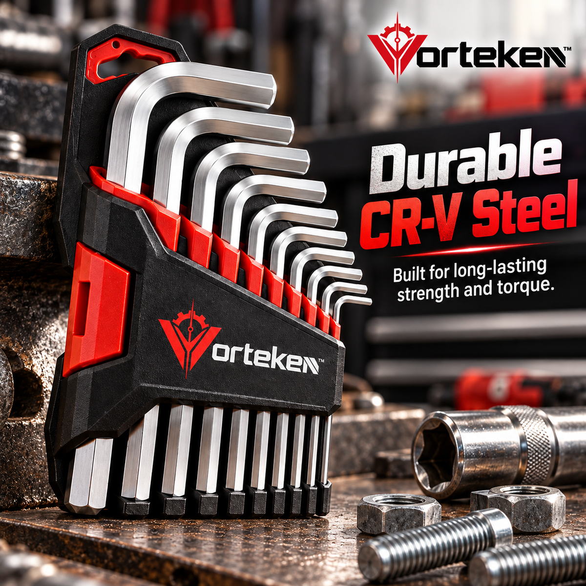 Vorteken™ Heavy-Duty Hex Key Set with Multi-Size Alloy Steel L-Shaped Wrenches