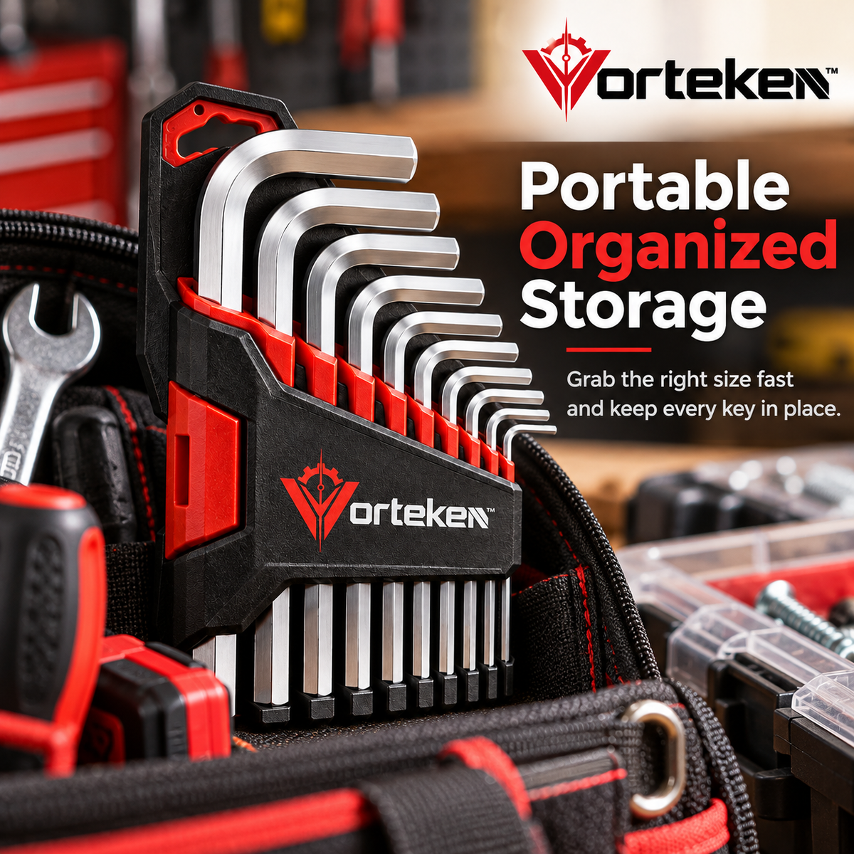 Vorteken™ Heavy-Duty Hex Key Set with Multi-Size Alloy Steel L-Shaped Wrenches