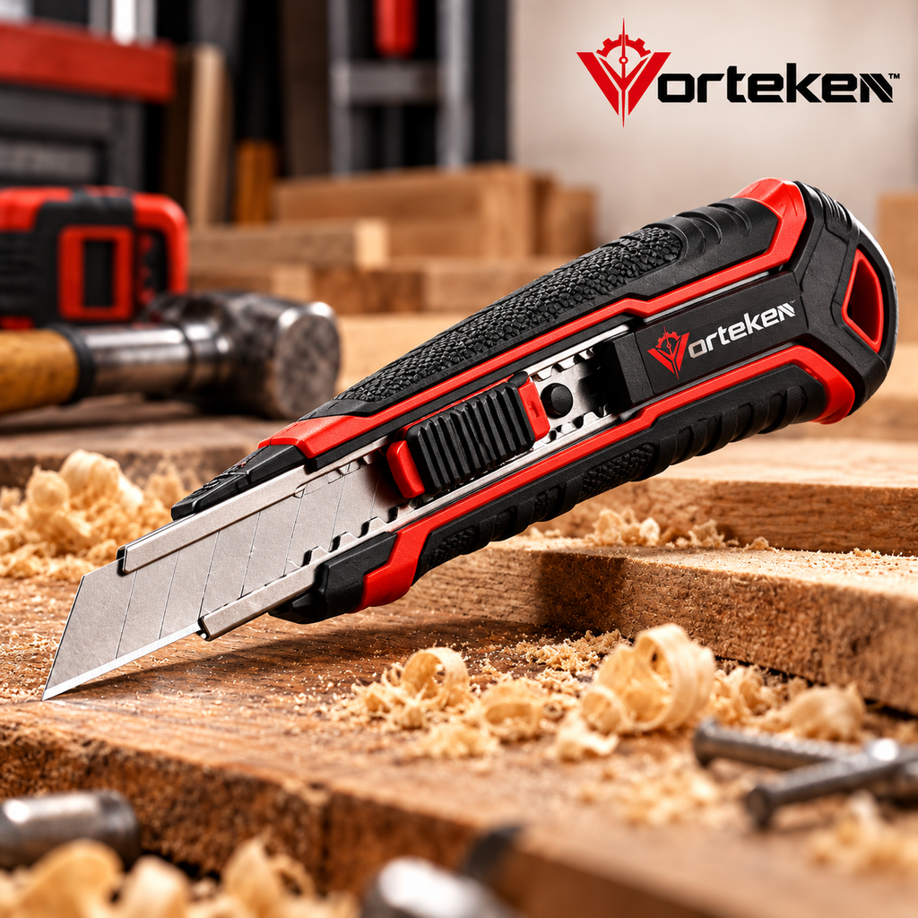 Vorteken™ Heavy-Duty Utility Knife with SK5 Steel Blade & Retractable Safety Lock Design