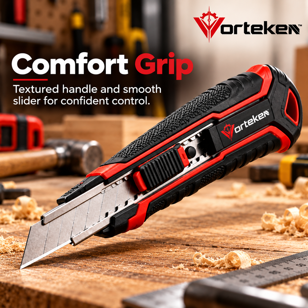 Vorteken™ Heavy-Duty Utility Knife with SK5 Steel Blade & Retractable Safety Lock Design