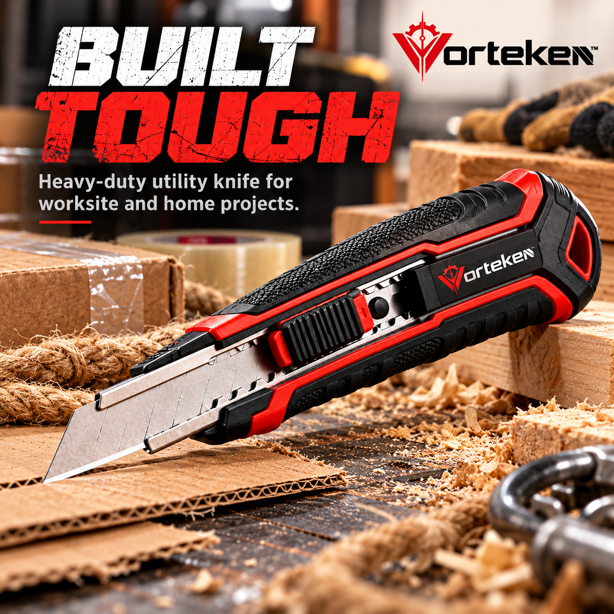 Vorteken™ Heavy-Duty Utility Knife with SK5 Steel Blade & Retractable Safety Lock Design
