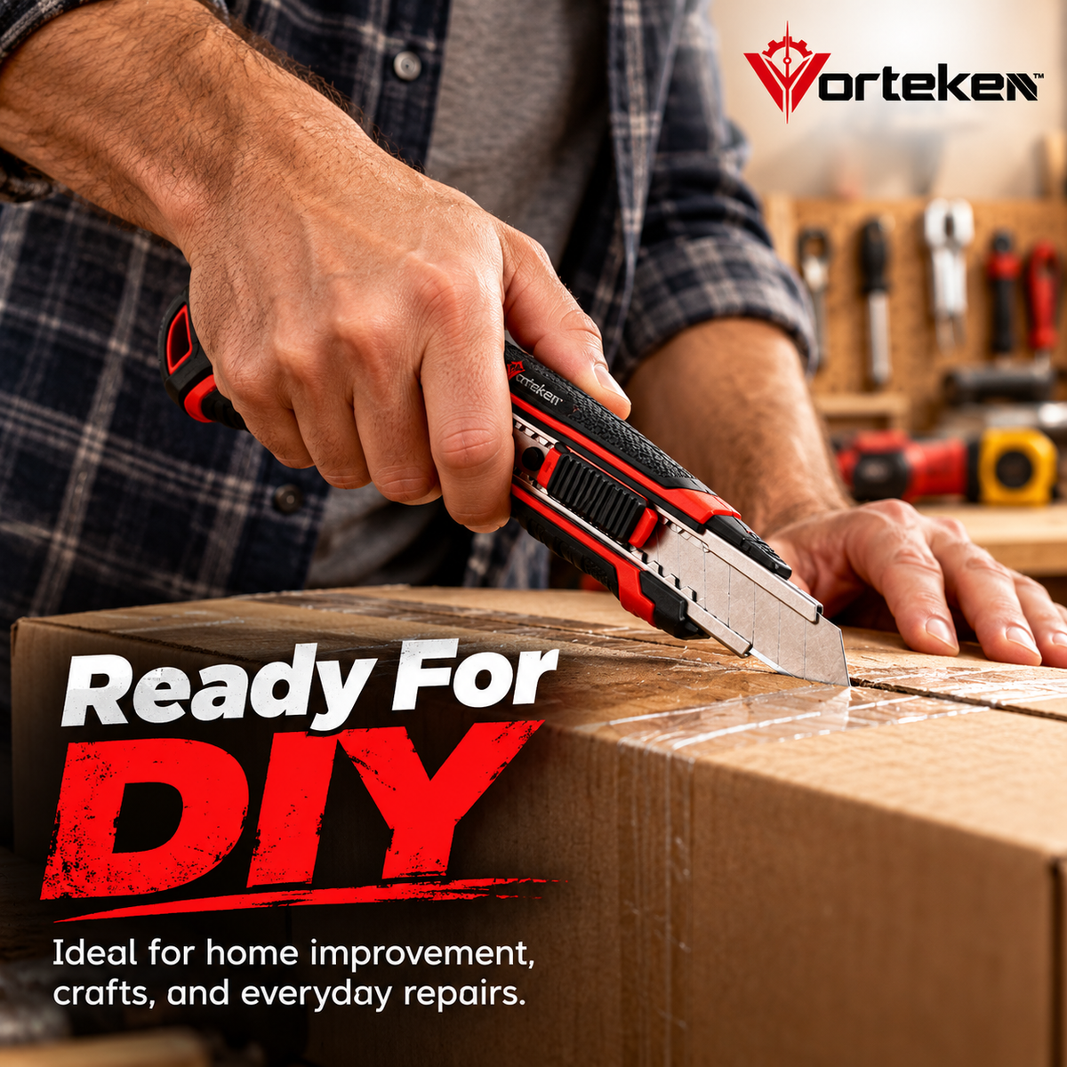 Vorteken™ Heavy-Duty Utility Knife with SK5 Steel Blade & Retractable Safety Lock Design