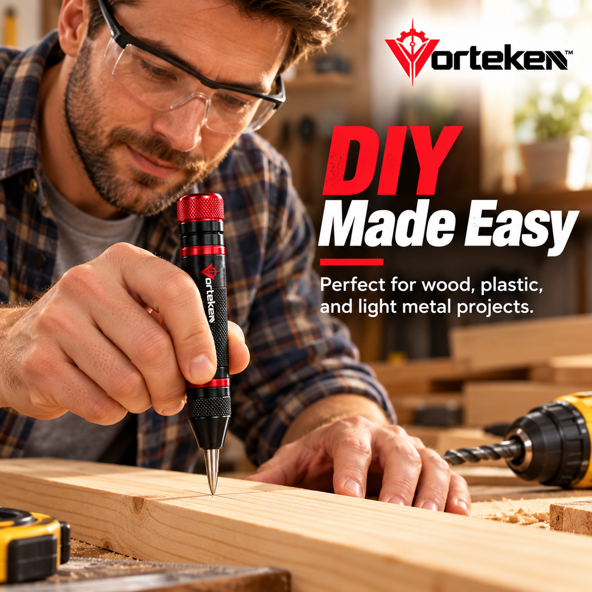 Vorteken™ Adjustable Automatic Center Punch with Hardened Steel Tip & Spring Impact System